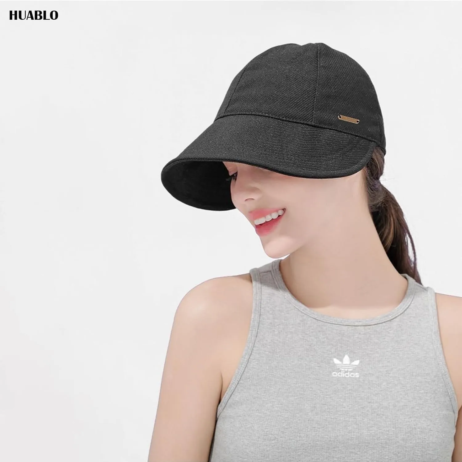 huablo]UPF 50 Womens Sun Hat UV Protection Hiking Fishing Hats Wide Brim Hat Adjustable Ponytail Packable Sun Cap