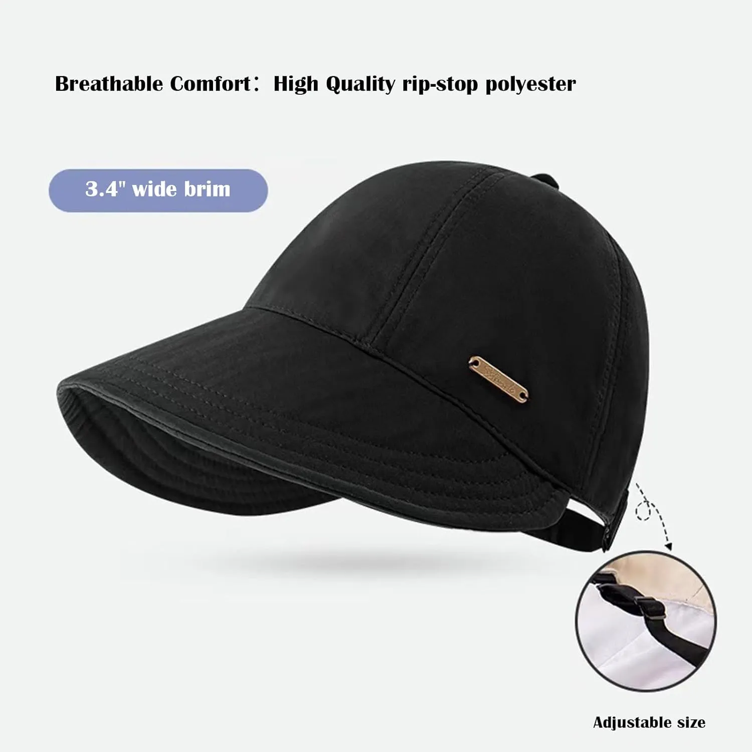 huablo]UPF 50 Womens Sun Hat UV Protection Hiking Fishing Hats Wide Brim Hat Adjustable Ponytail Packable Sun Cap