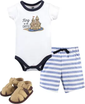 Hudson Baby Unisex Baby Cotton Bodysuit, Shorts and Shoe Set