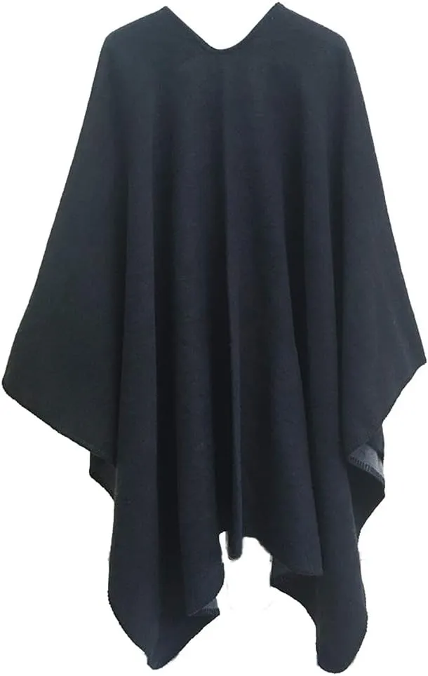 Hycurey Women Winter Knitted Faux Cashmere Poncho Capes Plus Size Shawl Cardigans Sweater Coat