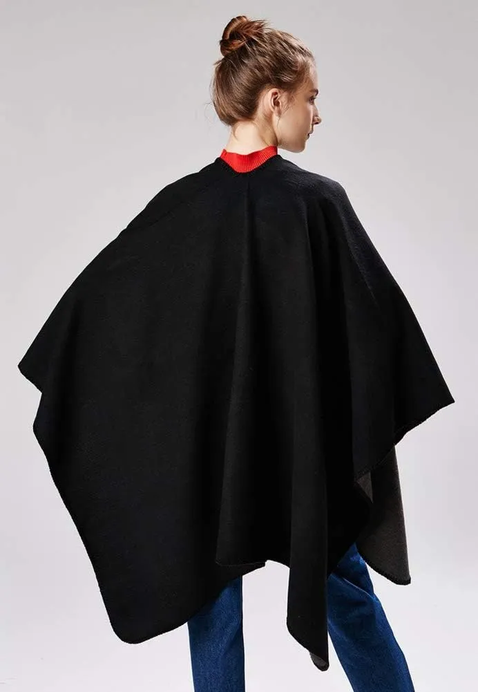 Hycurey Women Winter Knitted Faux Cashmere Poncho Capes Plus Size Shawl Cardigans Sweater Coat