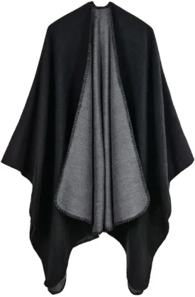 Hycurey Women Winter Knitted Faux Cashmere Poncho Capes Plus Size Shawl Cardigans Sweater Coat