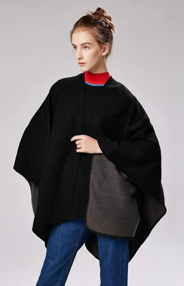 Hycurey Women Winter Knitted Faux Cashmere Poncho Capes Plus Size Shawl Cardigans Sweater Coat