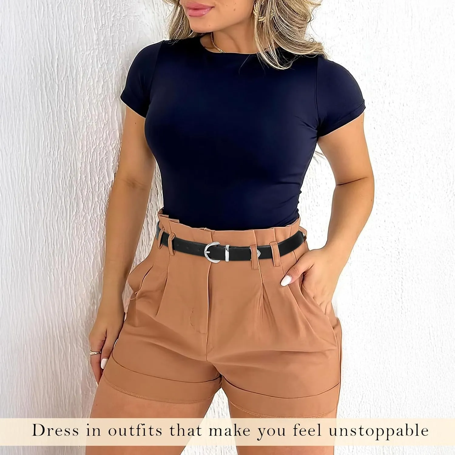 JASGOOD Women Leather Belt Fashion Ladies Waist Belt for Jeans Casual Faux Leather Belt with Gold Buckle