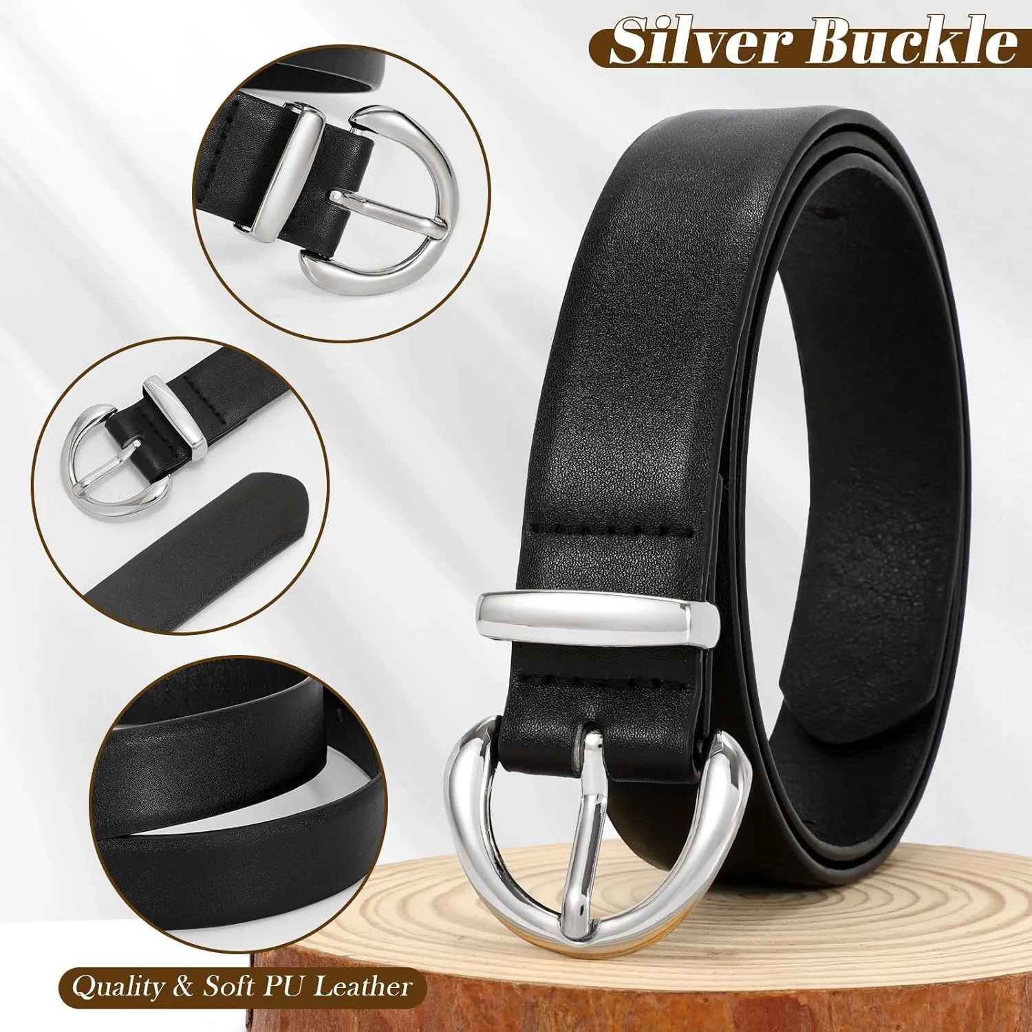 JASGOOD Women Leather Belt Fashion Ladies Waist Belt for Jeans Casual Faux Leather Belt with Gold Buckle