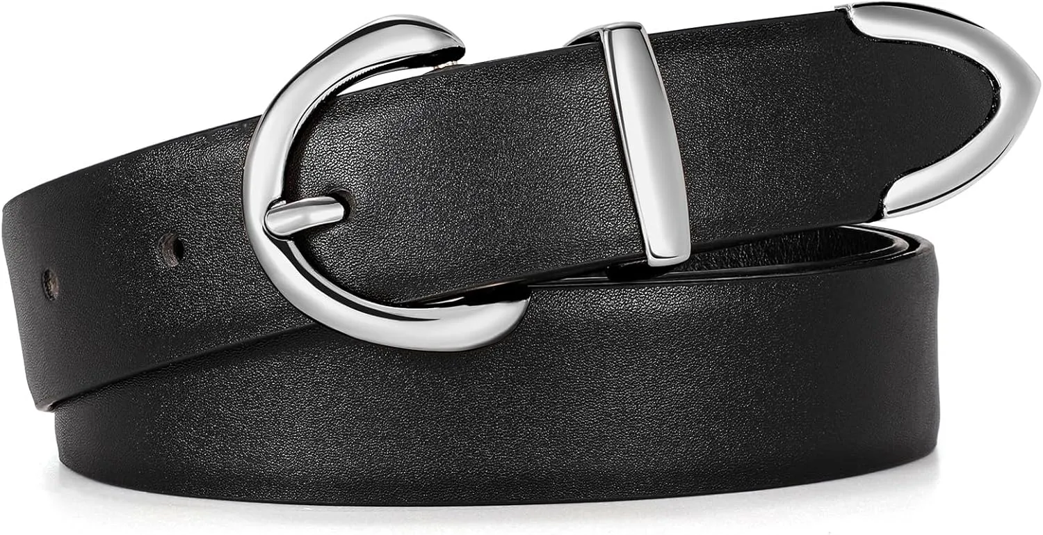 JASGOOD Women Leather Belt Fashion Ladies Waist Belt for Jeans Casual Faux Leather Belt with Gold Buckle