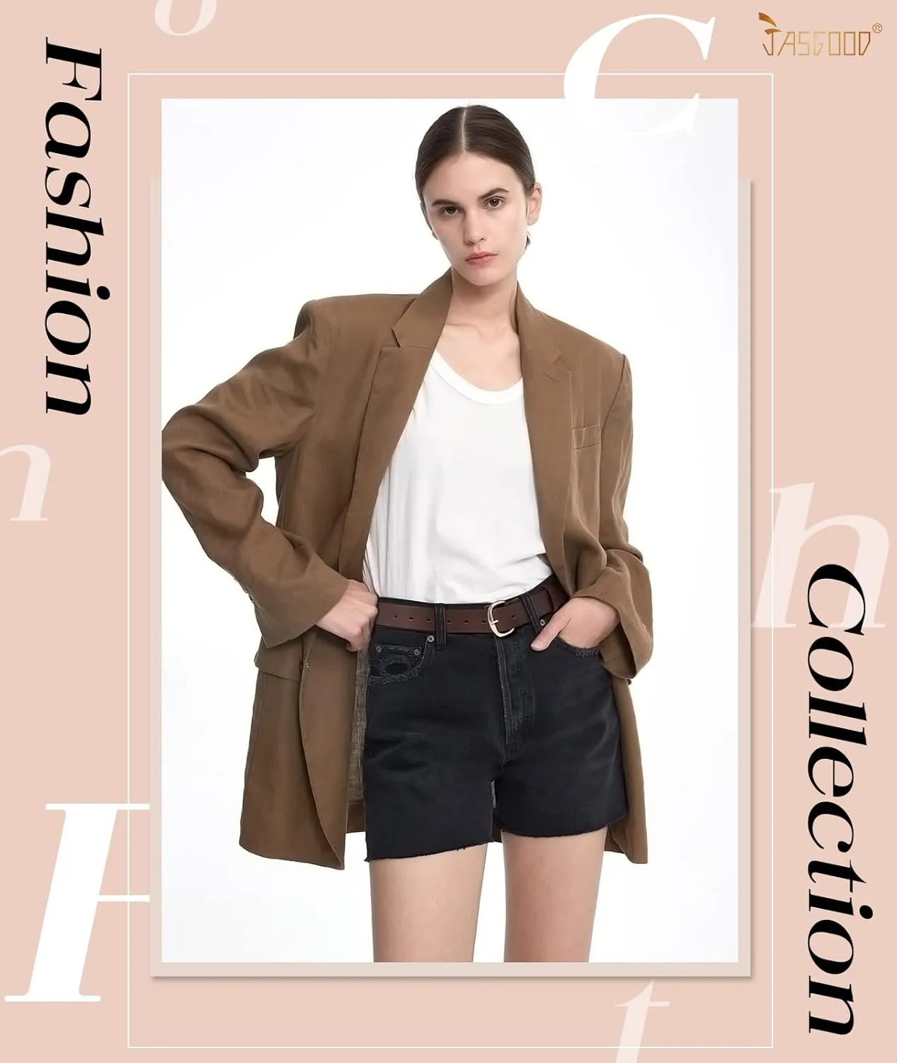 JASGOOD Women Leather Belt for Jeans Pants Gold Buckle Lady Casual Dress Waist Belt