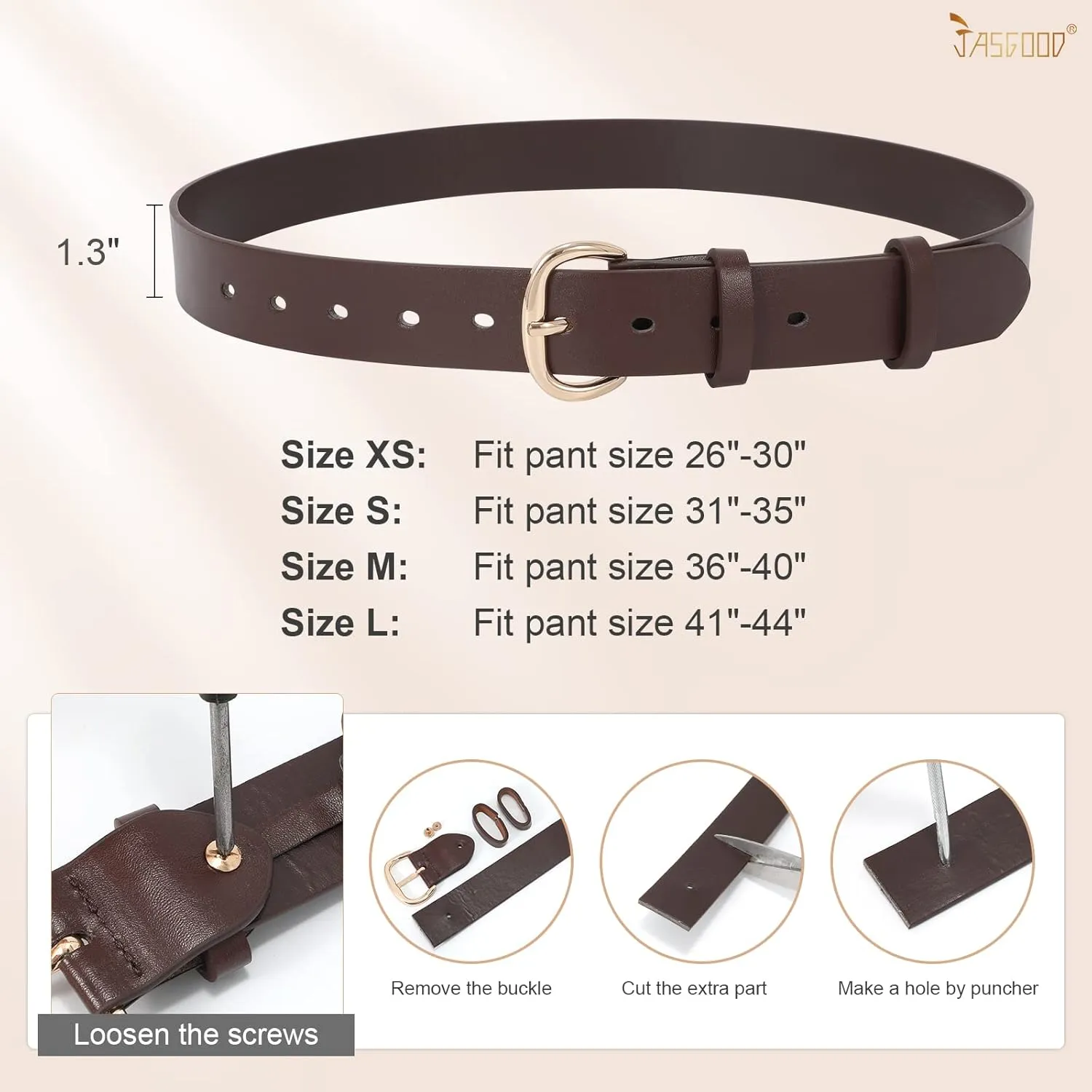 JASGOOD Women Leather Belt for Jeans Pants Gold Buckle Lady Casual Dress Waist Belt