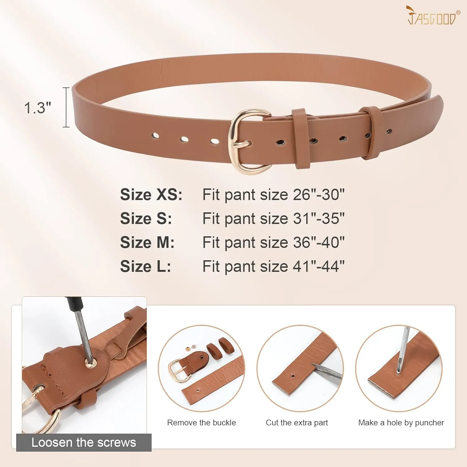 JASGOOD Women Leather Belt for Jeans Pants Gold Buckle Lady Casual Dress Waist Belt