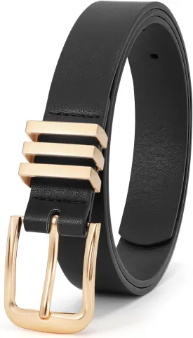 JASGOOD Women's Leather Belt Ladies Fashion Gold Buckle Belt for Jeans Pants Dress