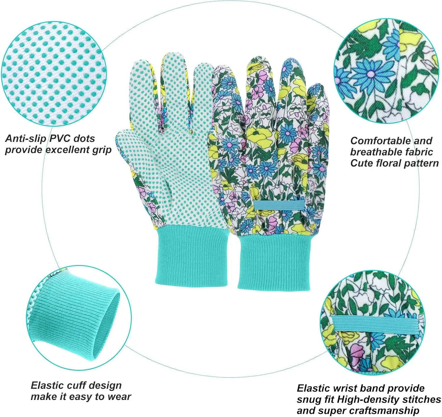 JUMPHIGH Garden Gloves for Women, Floral Gardening Gloves Ladies Soft Breathable Yard Work Glove Light Working Gloves