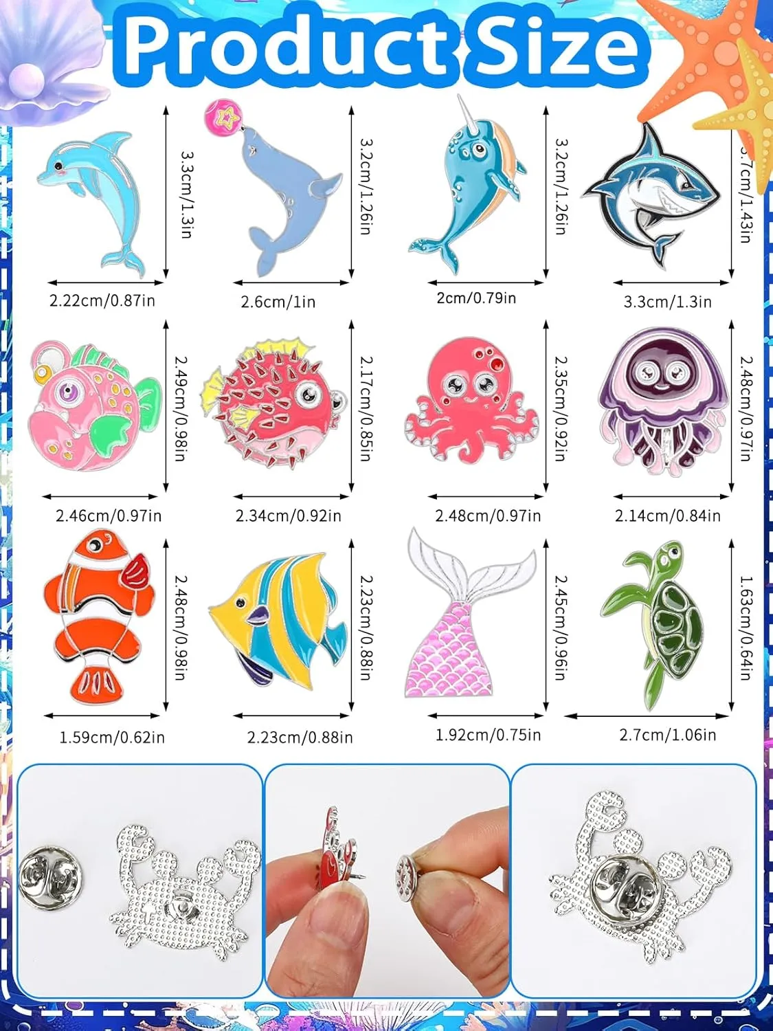 JUNEBRUSHS 28PCS Ocean Sea Animal Enamel Pins Cute Fish Sea Creature Brooch Pins for Ocean Theme Party Classroom Favor Supplies Exchange Gift Clothes Hat Accessories