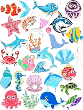 JUNEBRUSHS 28PCS Ocean Sea Animal Enamel Pins Cute Fish Sea Creature Brooch Pins for Ocean Theme Party Classroom Favor Supplies Exchange Gift Clothes Hat Accessories