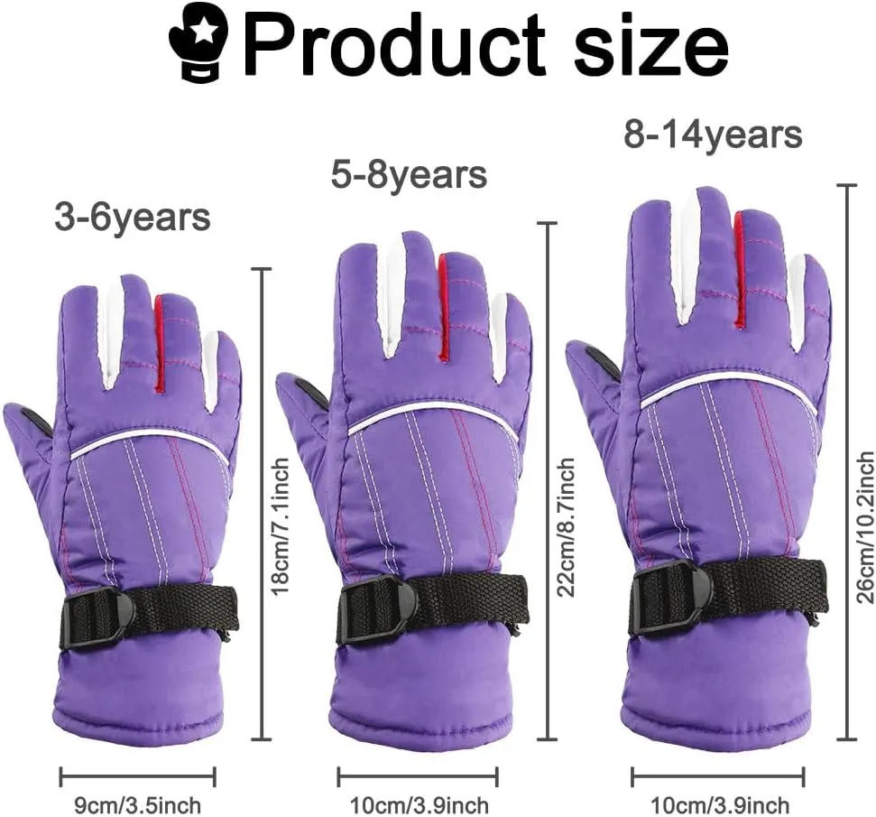 Kids Snow Gloves - Winter Waterproof Mittens for Girls