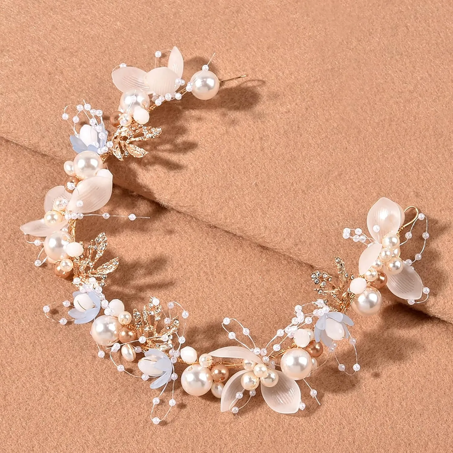 Kids' Wedding Hair Accessories - Princess Headpiece, White Flower Headband Pearl for Girls, Cute Bridal Wedding Hair Band, Women's Fashion Headbands (Blue)