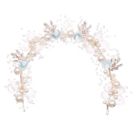 Kids' Wedding Hair Accessories - Princess Headpiece, White Flower Headband Pearl for Girls, Cute Bridal Wedding Hair Band, Women's Fashion Headbands (Blue)