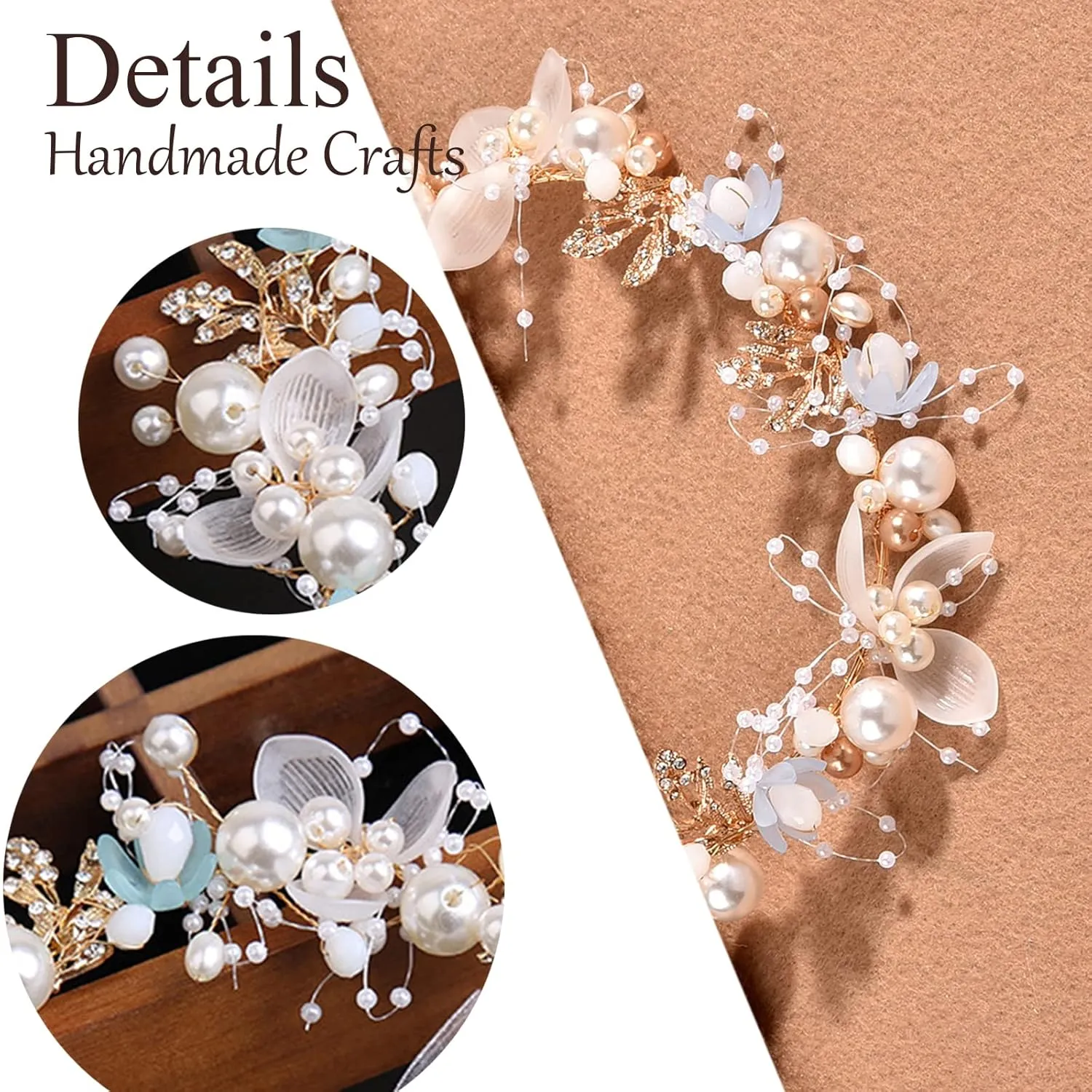 Kids' Wedding Hair Accessories - Princess Headpiece, White Flower Headband Pearl for Girls, Cute Bridal Wedding Hair Band, Women's Fashion Headbands (Blue)