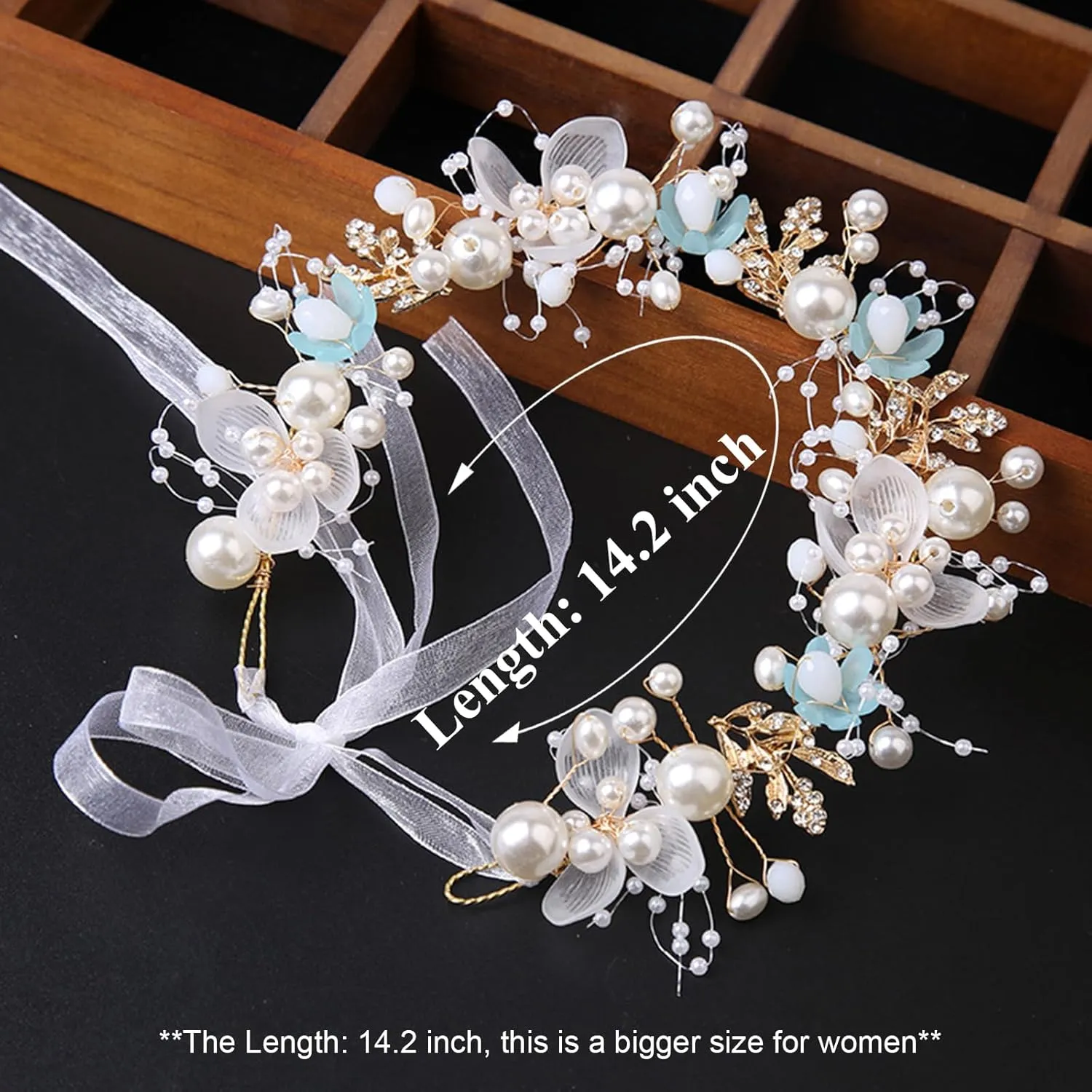 Kids' Wedding Hair Accessories - Princess Headpiece, White Flower Headband Pearl for Girls, Cute Bridal Wedding Hair Band, Women's Fashion Headbands (Blue)