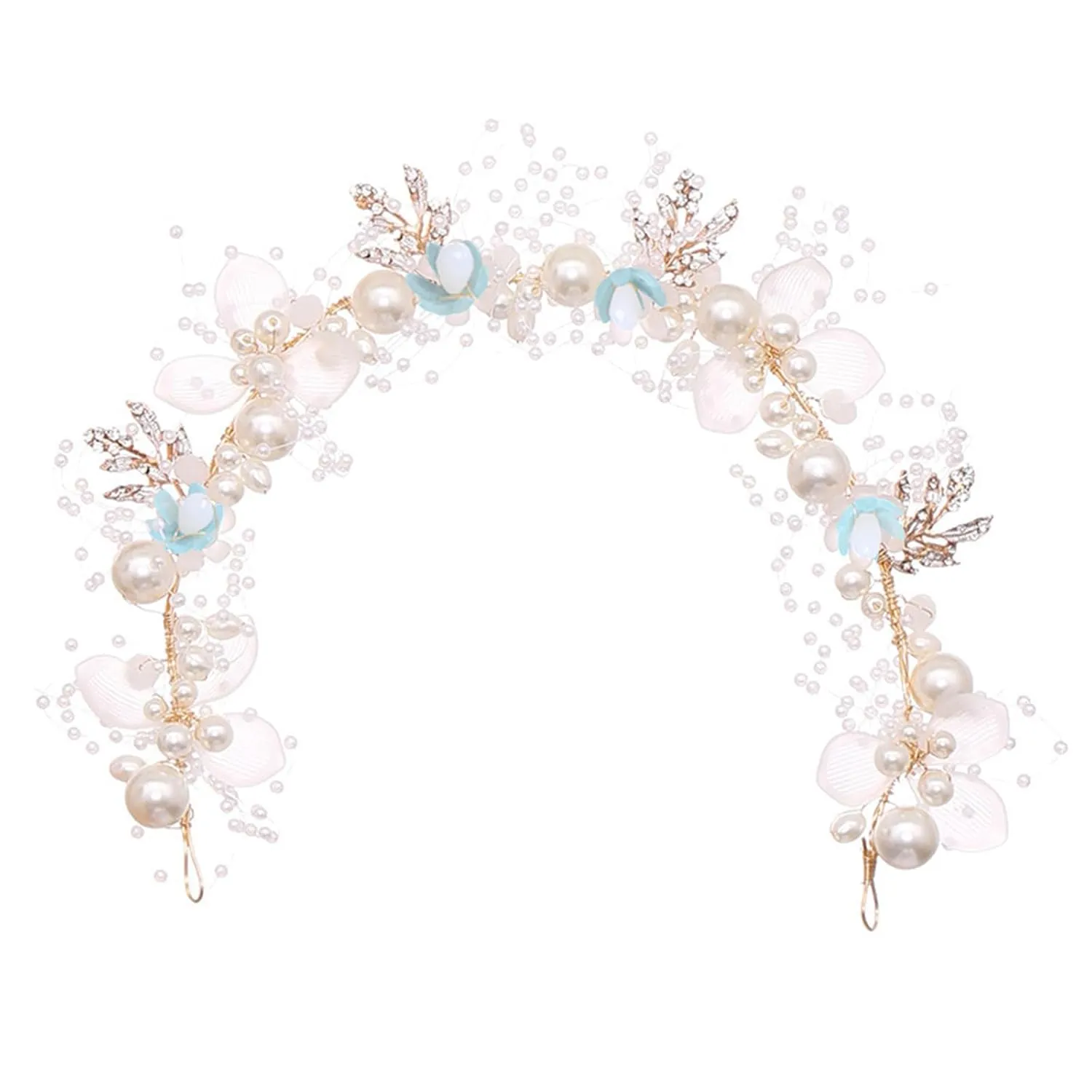 Kids' Wedding Hair Accessories - Princess Headpiece, White Flower Headband Pearl for Girls, Cute Bridal Wedding Hair Band, Women's Fashion Headbands (Blue)
