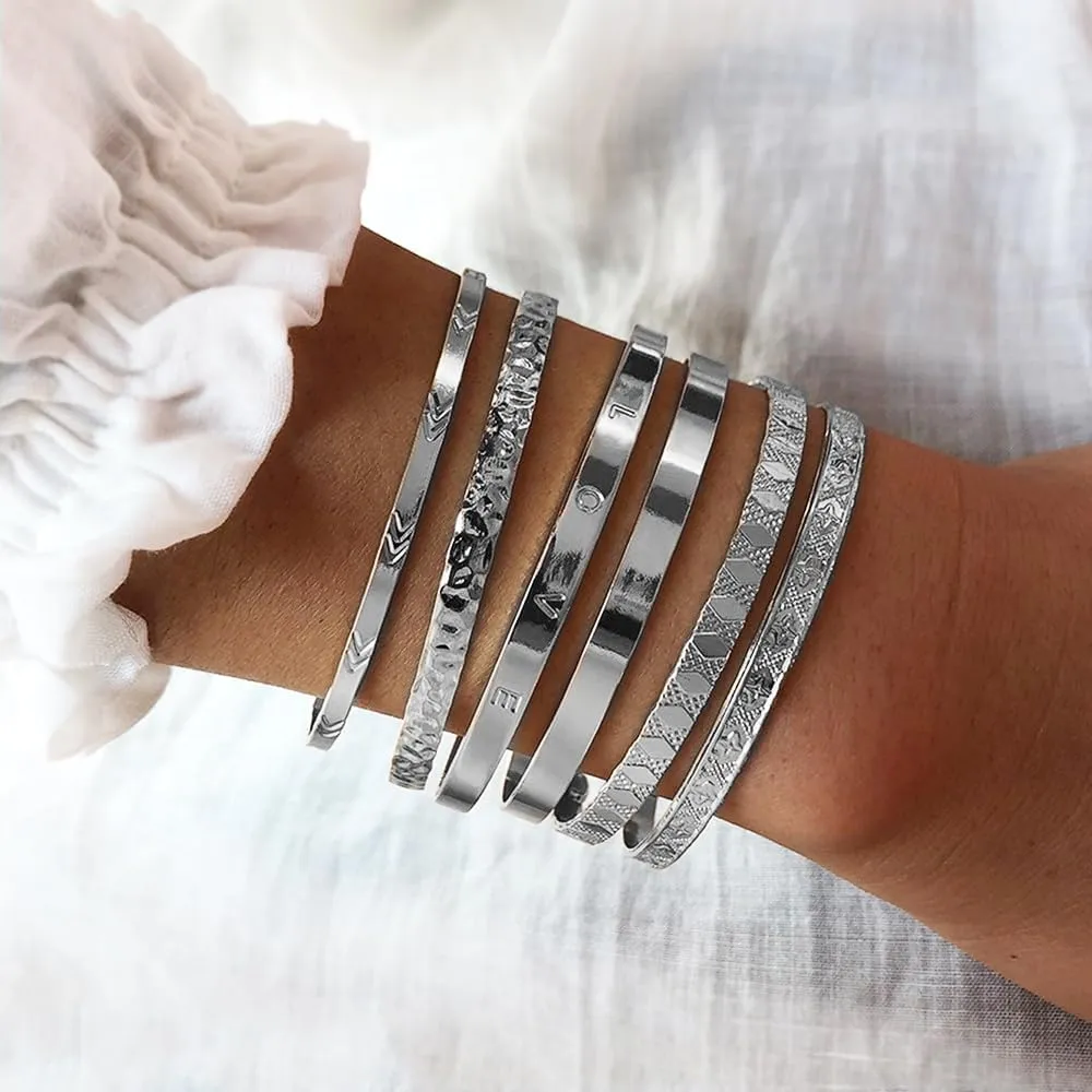 KISS WIFE Gold Bangles for Women, Open Adjustable Bangle Bracelets, Multi Layer Stackable Cuff Bracelet Set, Fashion Accessories Costume Jewelry Gift for Women