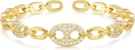 KissYan Gold Cuff Bangle Bracelets for Women, 14K Gold Plated Adjustable Open Cuff Bracelet Flat Hollow Butterfly Cubic Zirconia Jewelry Gift