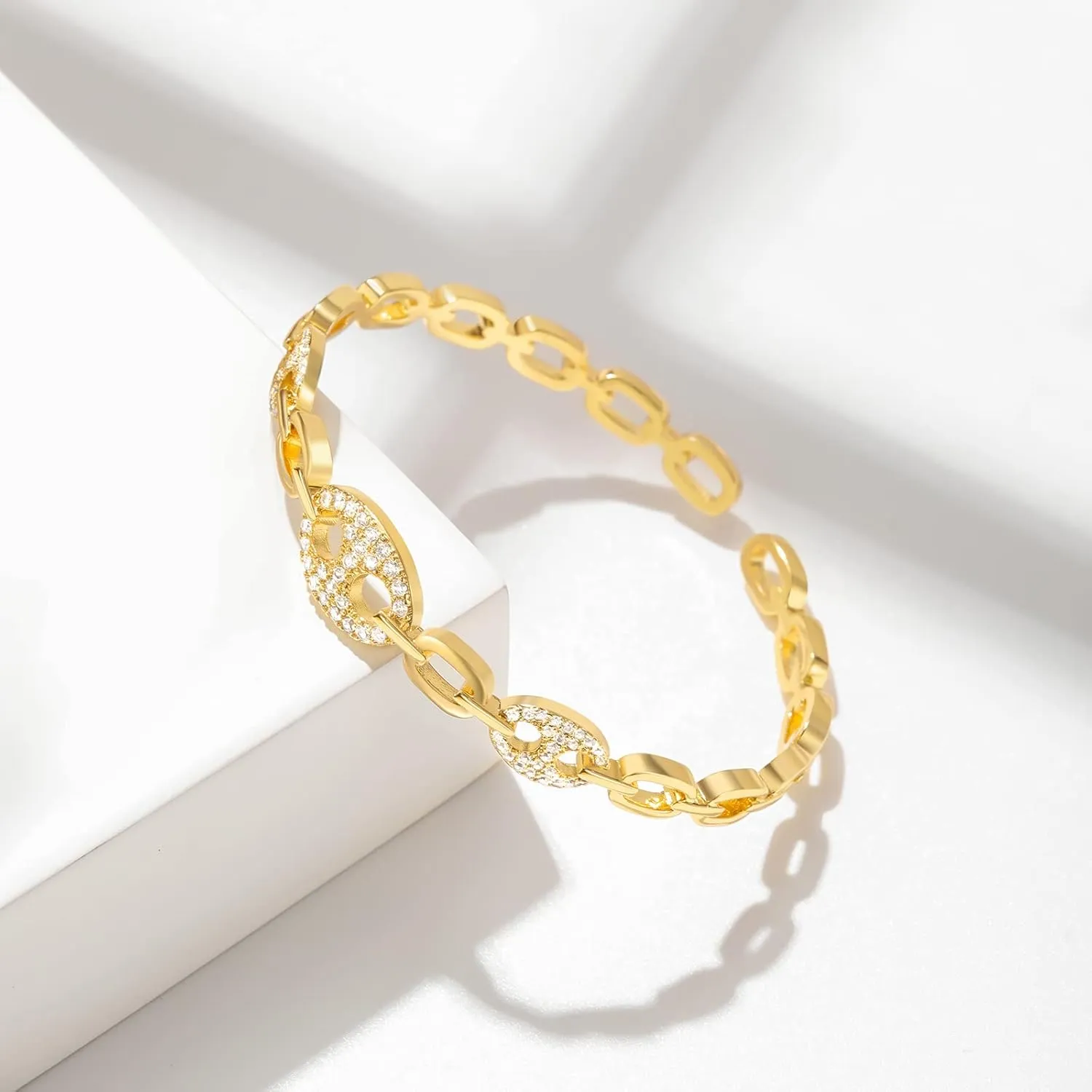 KissYan Gold Cuff Bangle Bracelets for Women, 14K Gold Plated Adjustable Open Cuff Bracelet Flat Hollow Butterfly Cubic Zirconia Jewelry Gift