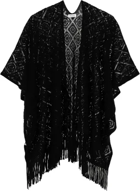 Knit Shawl Wrap for Women - Soul Young Ladies Fringe Knitted Poncho Cardigan Cape