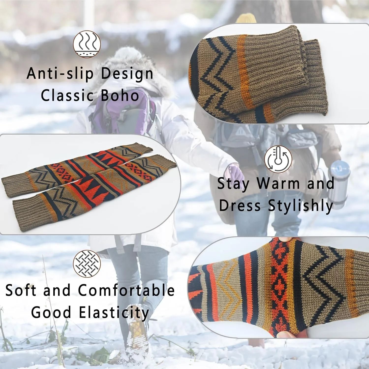 Knitted Leg Warmer for Women, 2 Pairs Knit Boot Socks Stocking Footless Yoga