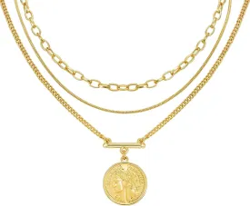 LANE WOODS Gold Layered Necklaces for Women Girls Dainty Layering Coin Lock Eye Snake Pendant Jewelry Gifts