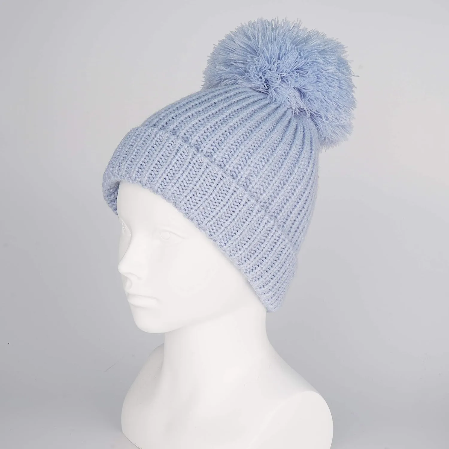 LANGZHEN Winter Warm Knitted Baby Hats for Girls Pom Pom Kid Toddler Boys Beanies Cap with Fleece Lining