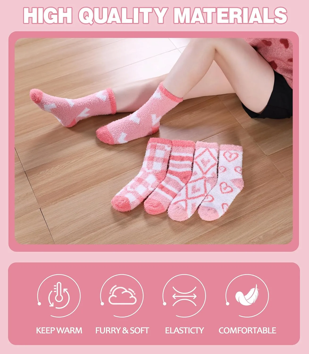 LANLEO 5/6 Pairs Womens Super Soft Fuzzy Plush Warm Winter Home Sleeping Slipper Socks