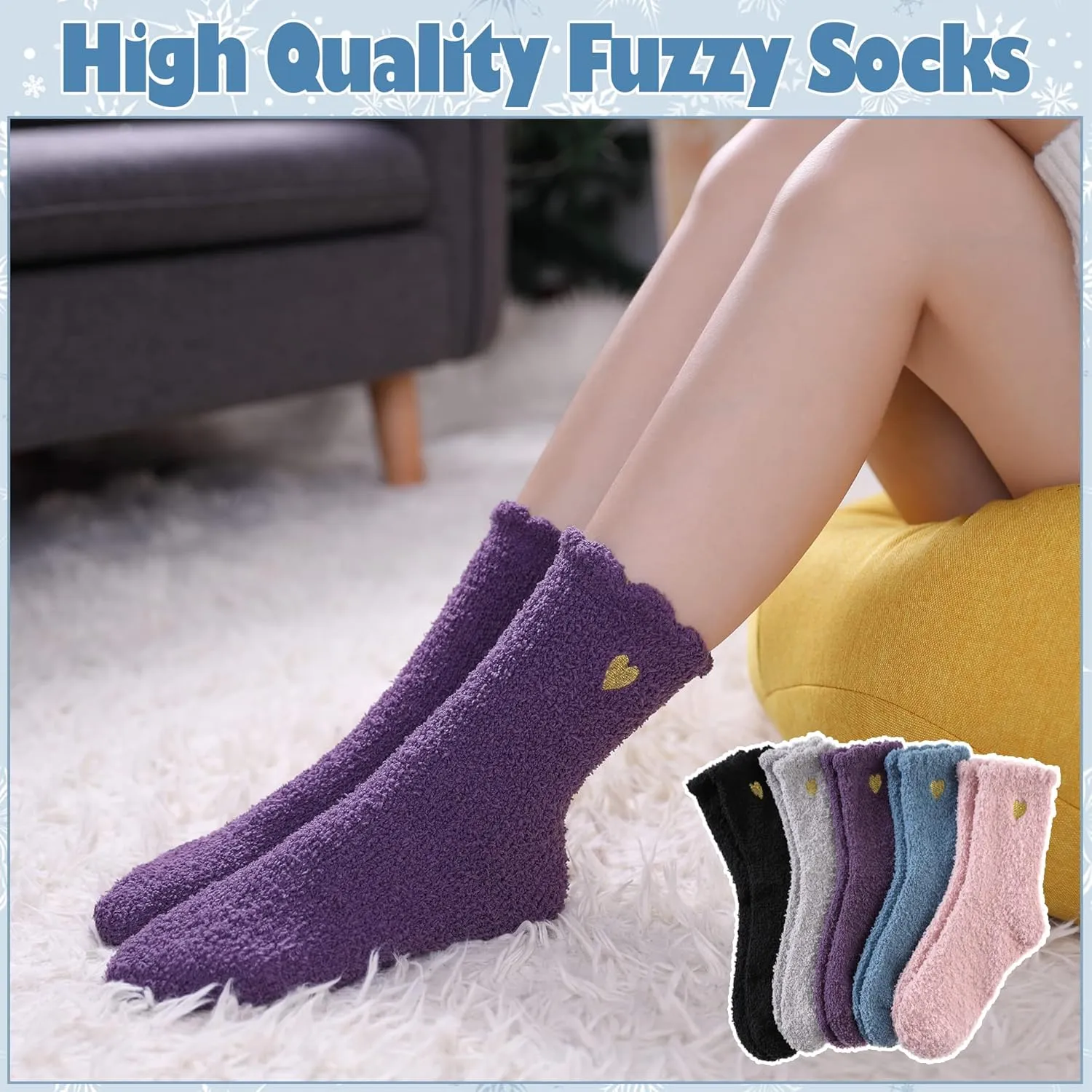 LANLEO 5/6 Pairs Womens Super Soft Fuzzy Plush Warm Winter Home Sleeping Slipper Socks