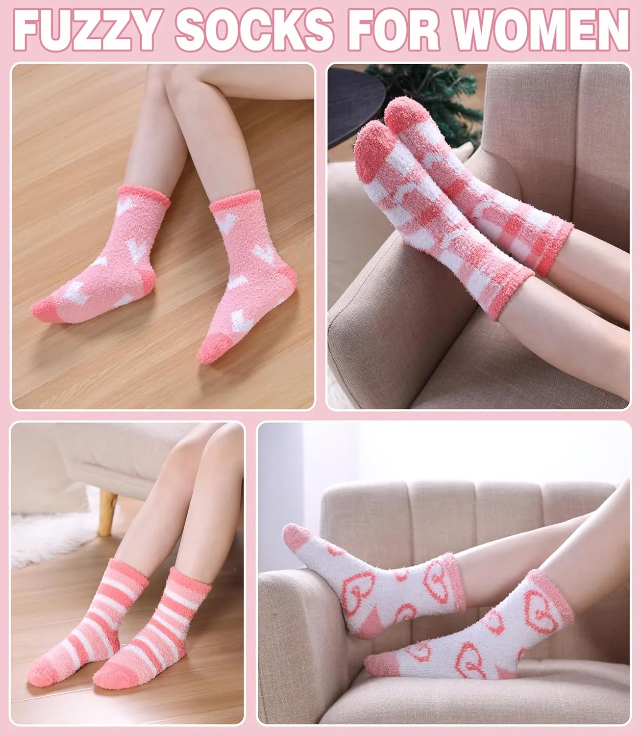 LANLEO 5/6 Pairs Womens Super Soft Fuzzy Plush Warm Winter Home Sleeping Slipper Socks