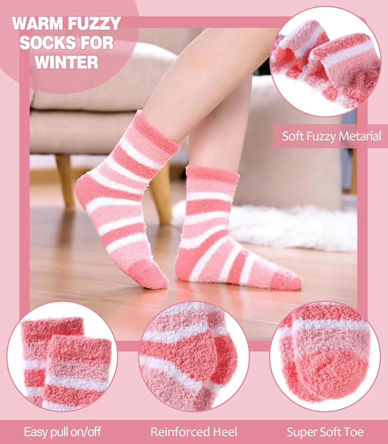 LANLEO 5/6 Pairs Womens Super Soft Fuzzy Plush Warm Winter Home Sleeping Slipper Socks