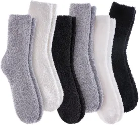 LANLEO 5/6 Pairs Womens Super Soft Fuzzy Plush Warm Winter Home Sleeping Slipper Socks