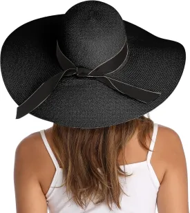 Lanzom Womens Wide Brim Straw Hat Big Floppy Foldable Roll up Cap Beach Sun Hat UPF 50 