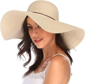 Lanzom Womens Wide Brim Straw Hat Big Floppy Foldable Roll up Cap Beach Sun Hat UPF 50 
