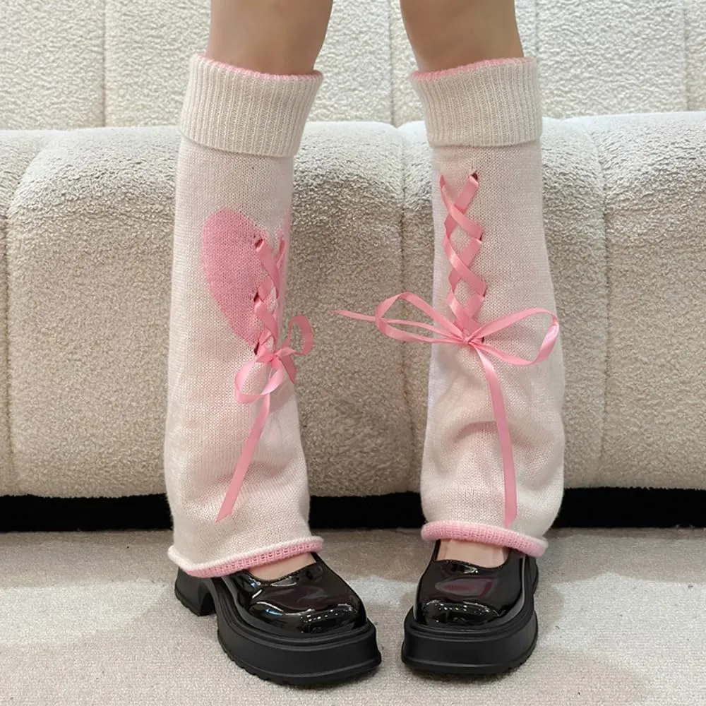 Leg Warmer Leg Socks Lolita Love Sweet Knitted Leg Calf Cute Ribbon JK Spicy Girl