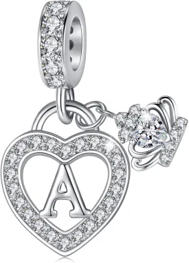 Letter Charms for Charms Bracelet: Silver Heart Alphabet Initial Dangle Charms Bead for Bracelets and Necklaces, Birthday Mother's Day Christmas Jewelry Gifts For Women