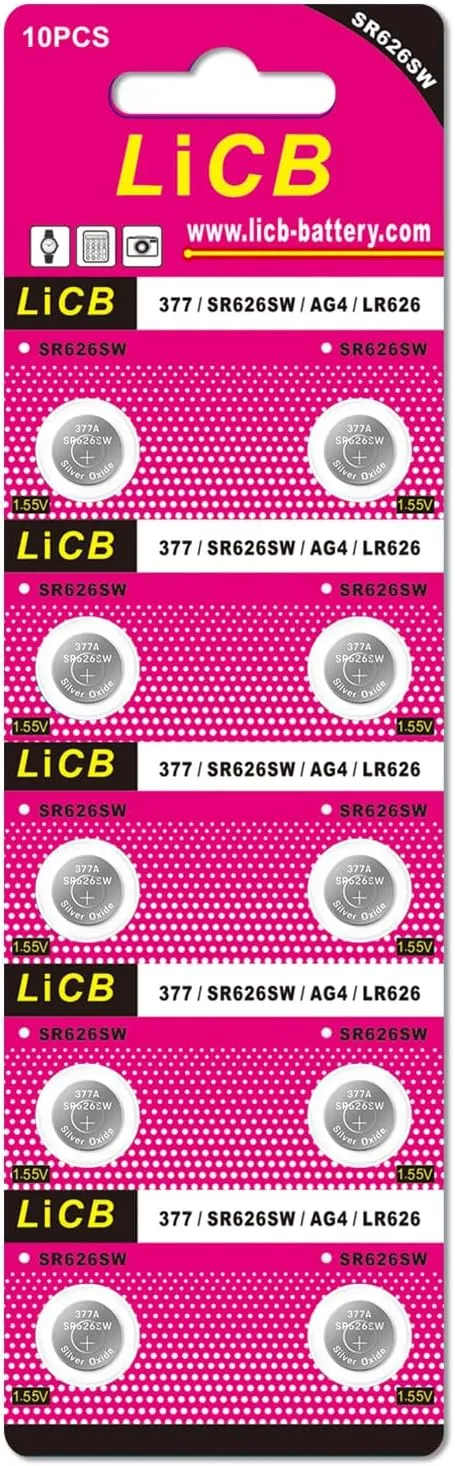 LiCB 10 Pack SR626SW 377 Watch Battery,Long-Lasting & Leak-Proof,High Capacity Silver Oxide 1.55V Button Cell Batteries for Watch