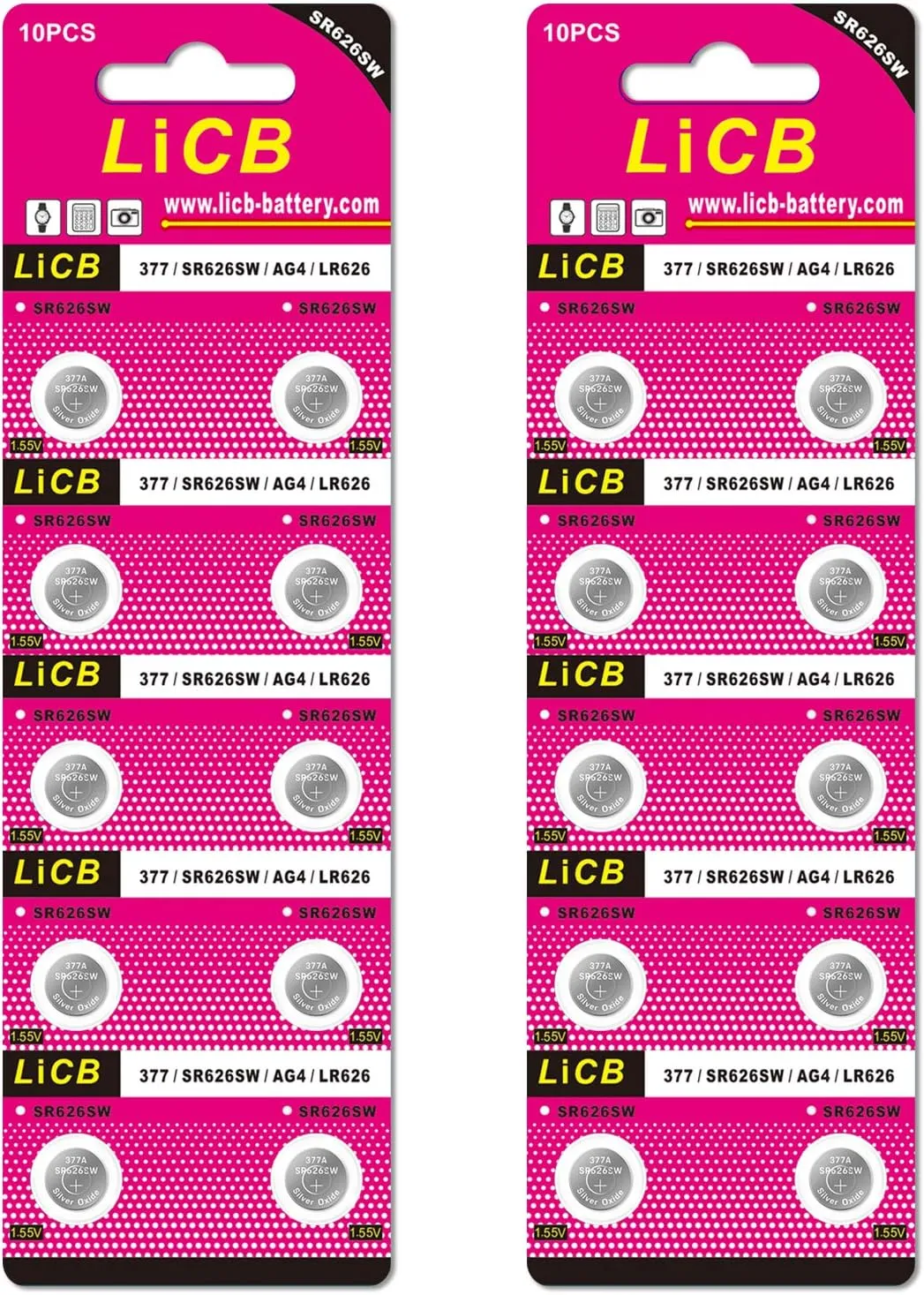 LiCB 20 Pack SR626SW 377 626 Watch Battery 1.5V Button Cell Batteries