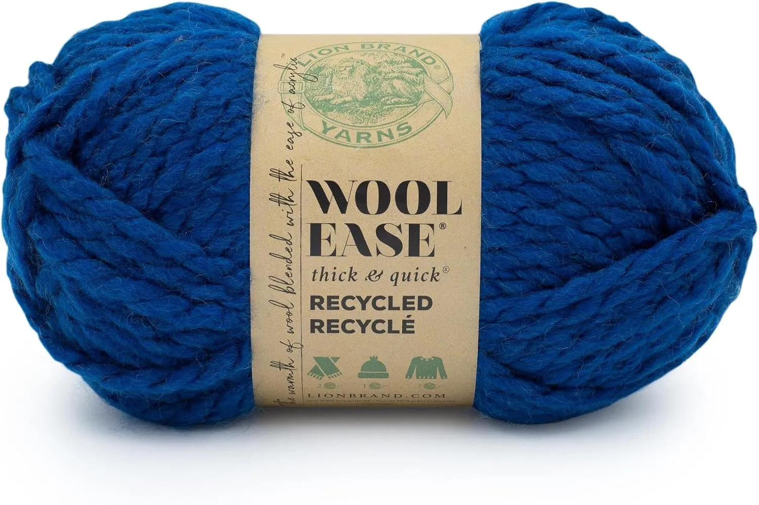 Lion Brand Yarn Wool-Ease T&Q Recycled, Bulky Yarn for Crochet, Royal Blue, 1 Pack