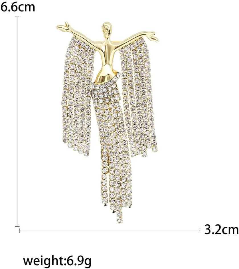 Long Chain Tassel Rhinestone Lady Brooch Pin for Women Girls Fashion Crystal Brooches Lapel Pins for Dresses Suit Clothes Accessories Jewelry Banquet Wedding Party for Her