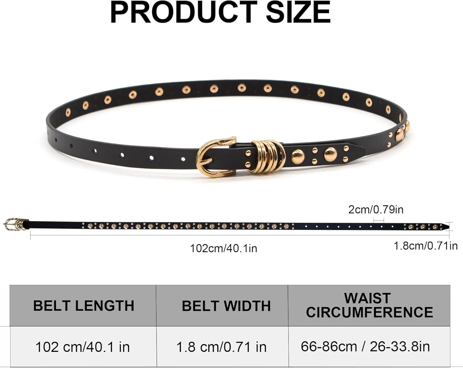 Long Keeper Skinny Women Leather Belt Punk Studded Belts for Pants Jeans Dresses Fashion Goth Thin Vegan Leather Waist Belt