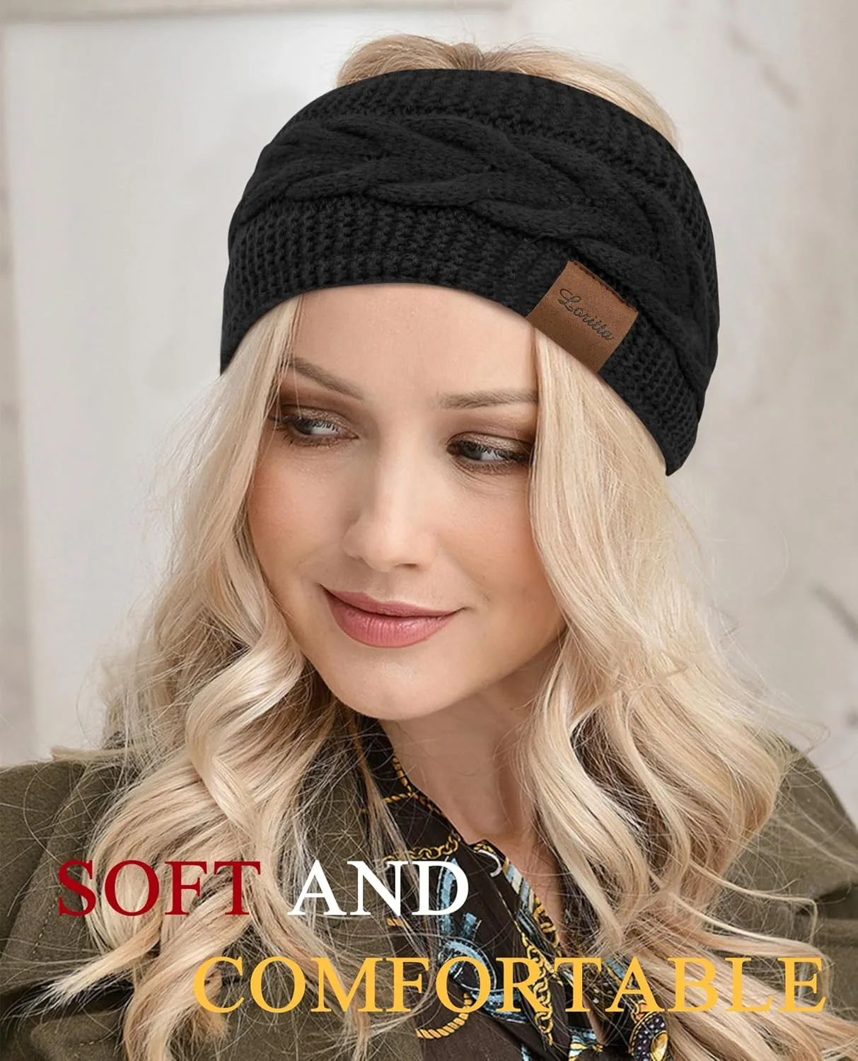 Loritta 4 Pack Womens Winter Headbands Fuzzy Fleece Lined Ear Warmer Cable Knit Thick Warm Crochet Headband Gifts