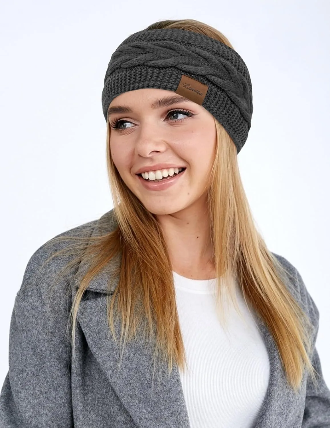 Loritta 4 Pack Womens Winter Headbands Fuzzy Fleece Lined Ear Warmer Cable Knit Thick Warm Crochet Headband Gifts