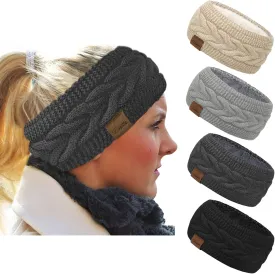 Loritta 4 Pack Womens Winter Headbands Fuzzy Fleece Lined Ear Warmer Cable Knit Thick Warm Crochet Headband Gifts