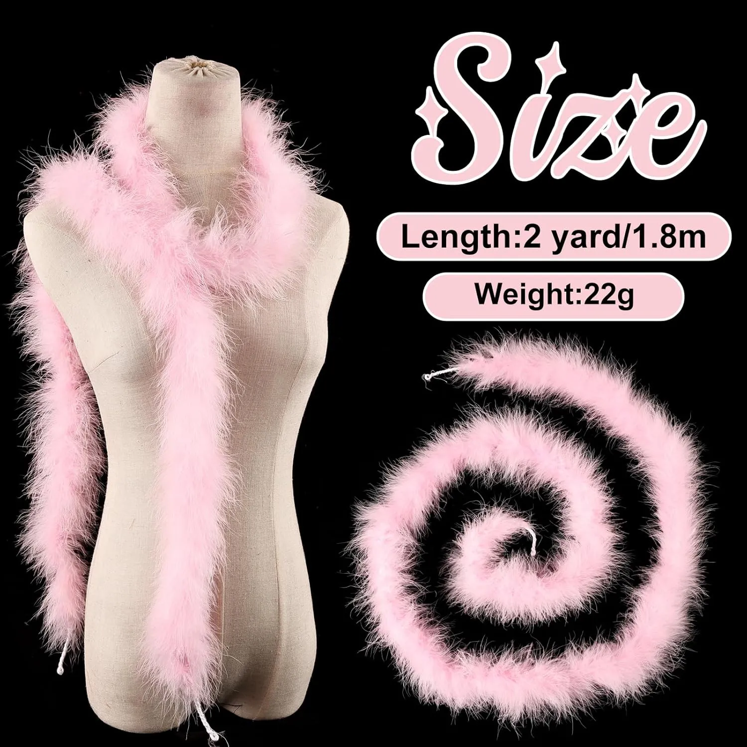 Marabou Feathers Boa Turkey Feathers 2 Yards 22g for DIY Crafts Wedding Party Dancing Christmas Home Costume