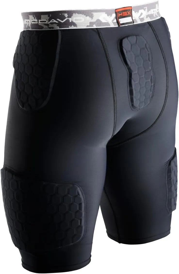 McDavid Compression Football Padded Shorts w/ HEX Pads, Men's Compression Shorts, Hip, Tailbone, Thigh Padding Girdle, Football, Lacrosse, Hockey, Basketball