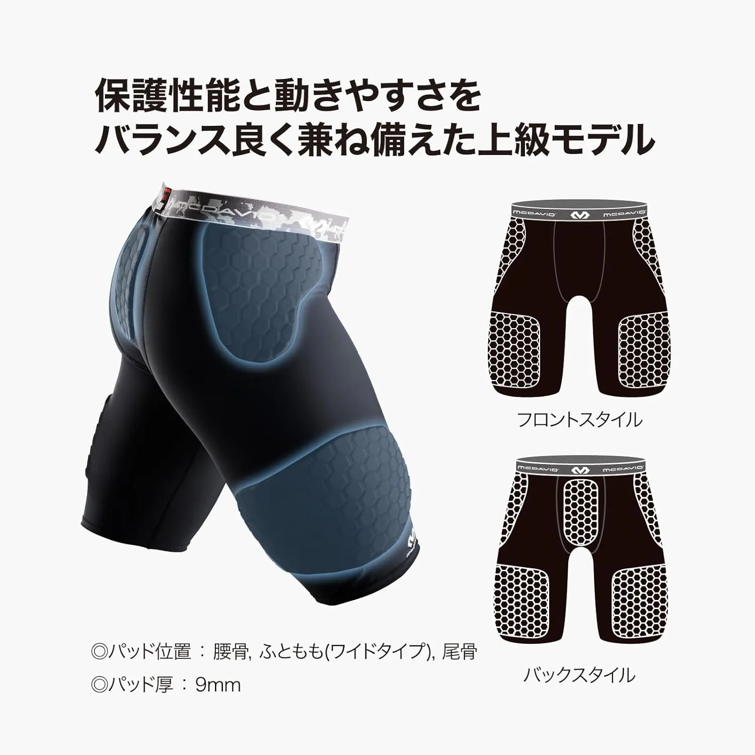 McDavid Compression Football Padded Shorts w/ HEX Pads, Men's Compression Shorts, Hip, Tailbone, Thigh Padding Girdle, Football, Lacrosse, Hockey, Basketball